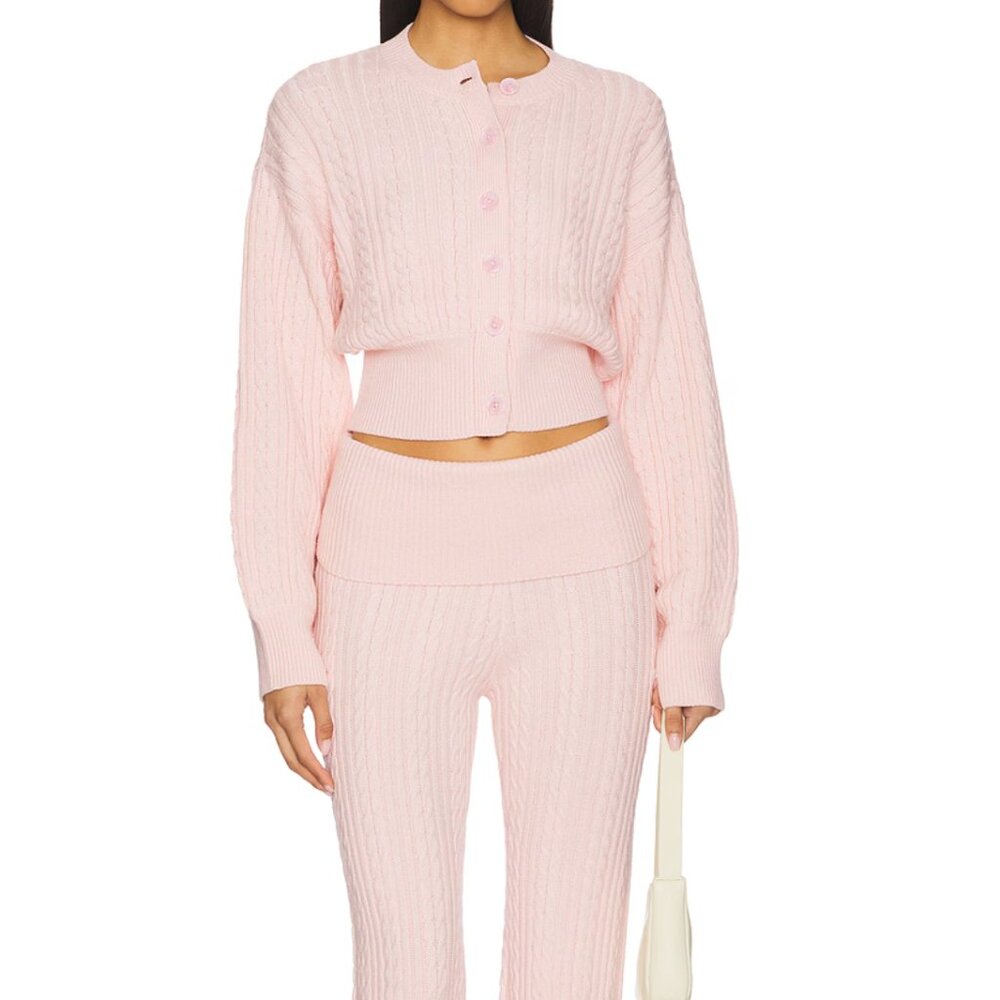 Lovers + Friends Pale Pink Cable Knit Cropped Cardigan